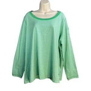 Lands End Top Womens 3X Striped Long Sleeve Boat Neck Green White Tunic